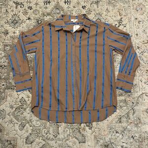 Brown and Blue Striped women’s boutique button down new with tags oversized